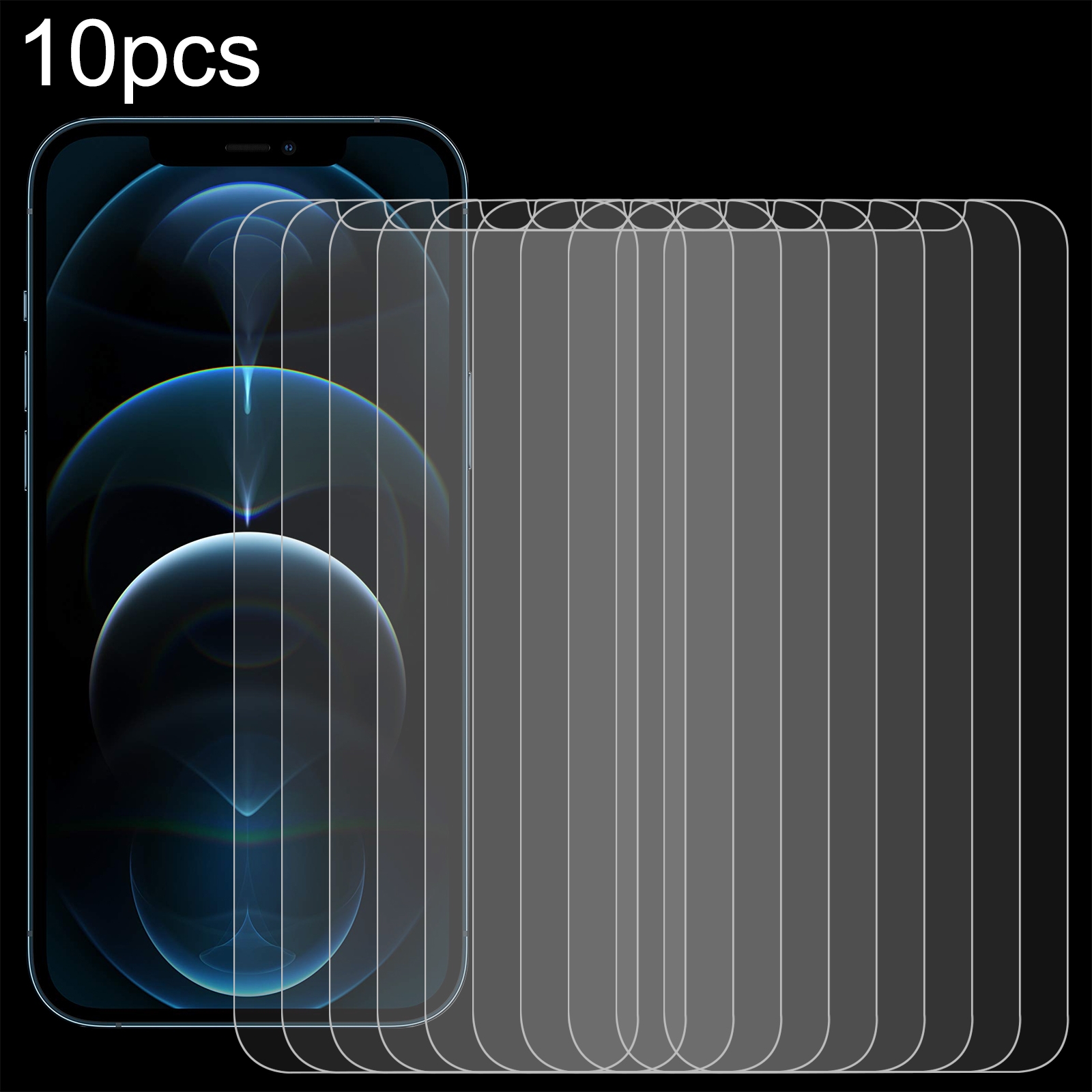 For iPhone 12 Pro Max 10pcs 0.26mm 9H 2.5D Tempered Glass Film (Slotted) - Shopkiz.com