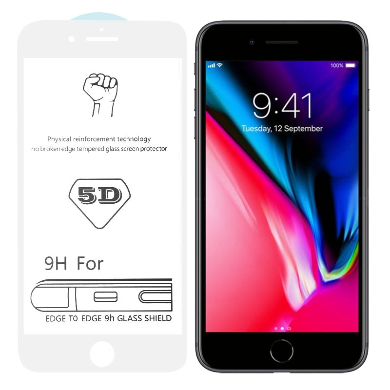 9H 5D White Full Glue Full Screen Tempered Glass Film for iPhone 7 Plus / 8 Plus - Shopkiz.com