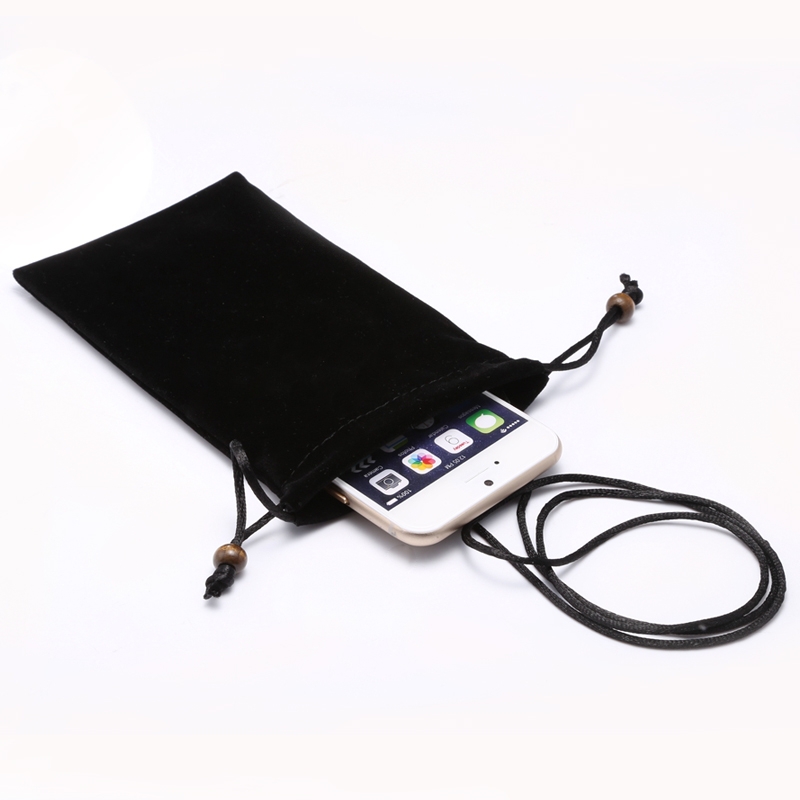 6.9 inch Universal Leisure Cotton Flock Cloth Carry Bag with Lanyard for iPhone 8 Plus, Galaxy S10+, Huawei Mate 20X, Xiaomi Max(Black) - Shopkiz.com