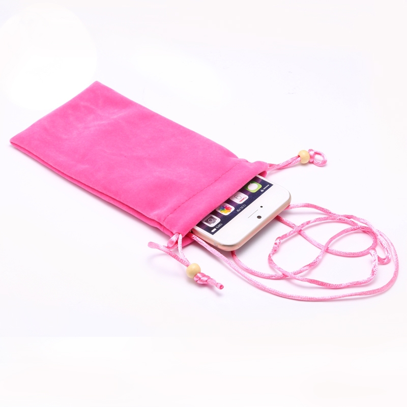 6.9 inch Universal Leisure Cotton Flock Cloth Carry Bag with Lanyard for iPhone 8 Plus, Galaxy S10+, Huawei Mate 20X, Xiaomi Max(Rose Red) -