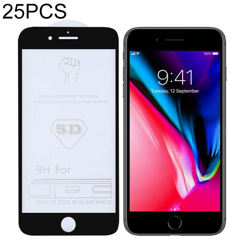25 PCS 9H 5D Full Glue Full Screen Tempered Glass Film for iPhone 7 Plus / 8 Plus - Shopkiz.com