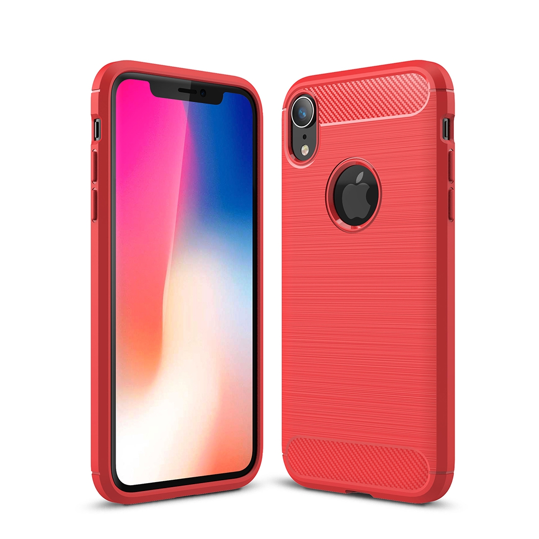 For iPhone XR Brushed Texture Carbon Fiber Shockproof TPU Protective Back Case(Red) - Shopkiz.com