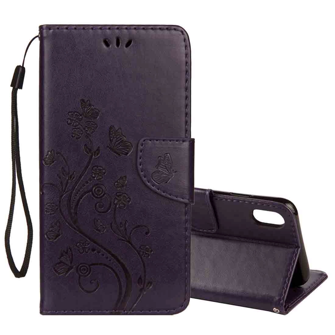 For iPhone XS Max Embossed Butterfly Pattern Horizontal Flip Leather Case with Card Slot & Holder & Wallet & Lanyard (Dark Purple) - Shopkiz.com