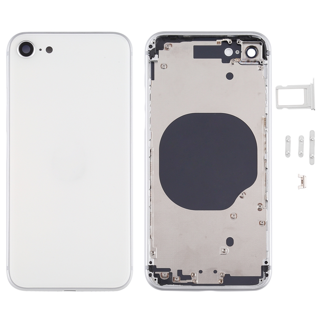Battery Back Cover with Camera Lens Frame & SIM Card Tray & Side keys for iPhone SE 2020(Silver) - Shopkiz.com