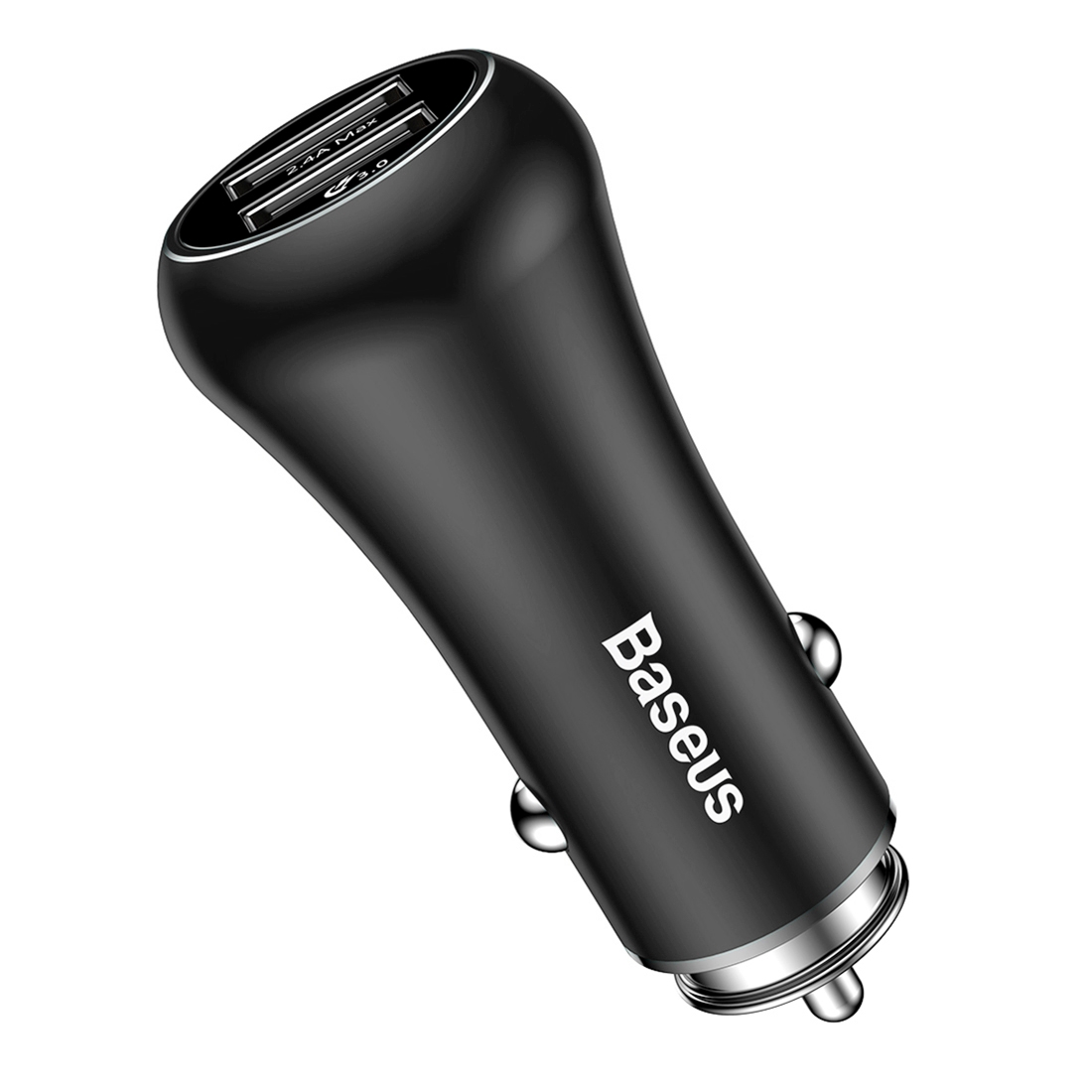 Baseus Gentleman Series QC3.0 Dual-USB Metal Smart Car Fast Charger, For iPhone, Galaxy, Sony, Lenovo, HTC, Huawei, and other Smartphones(Black) -