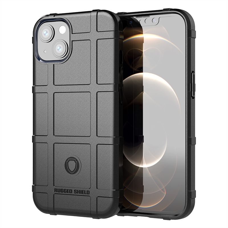 For iPhone 13 Rugged Shield Full Coverage Shockproof TPU Case(Black) - Shopkiz.com