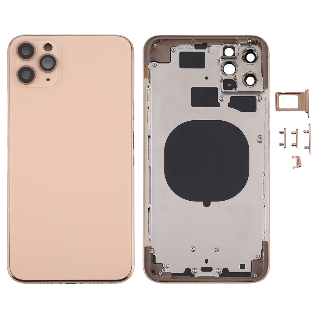Back Housing Cover with SIM Card Tray & Side keys & Camera Lens for iPhone 11 Pro Max(Gold) - Shopkiz.com