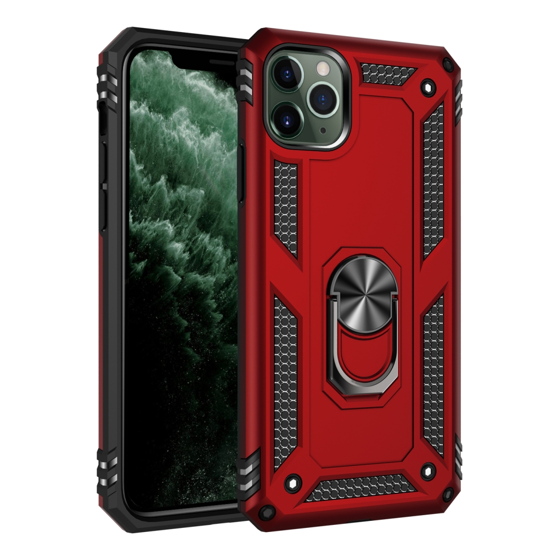 Armor Shockproof TPU + PC Protective Case for iPhone 11, with 360 Degree Rotation Holder (Red) - Shopkiz.com