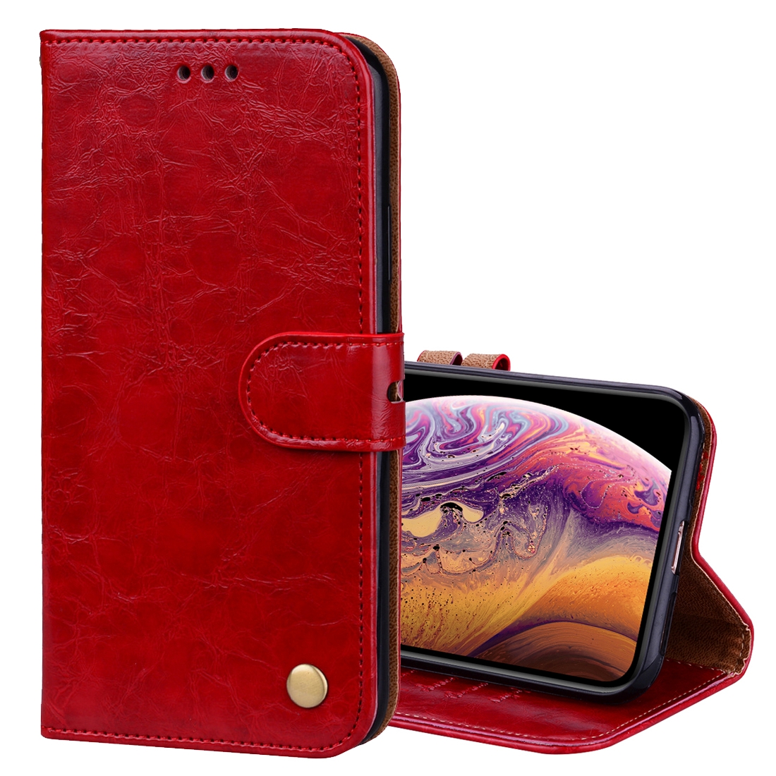 For iPhone XS Max Business Style Oil Wax Texture Horizontal Flip Leather Case with Holder & Card Slots & Wallet (Red) - Shopkiz.com