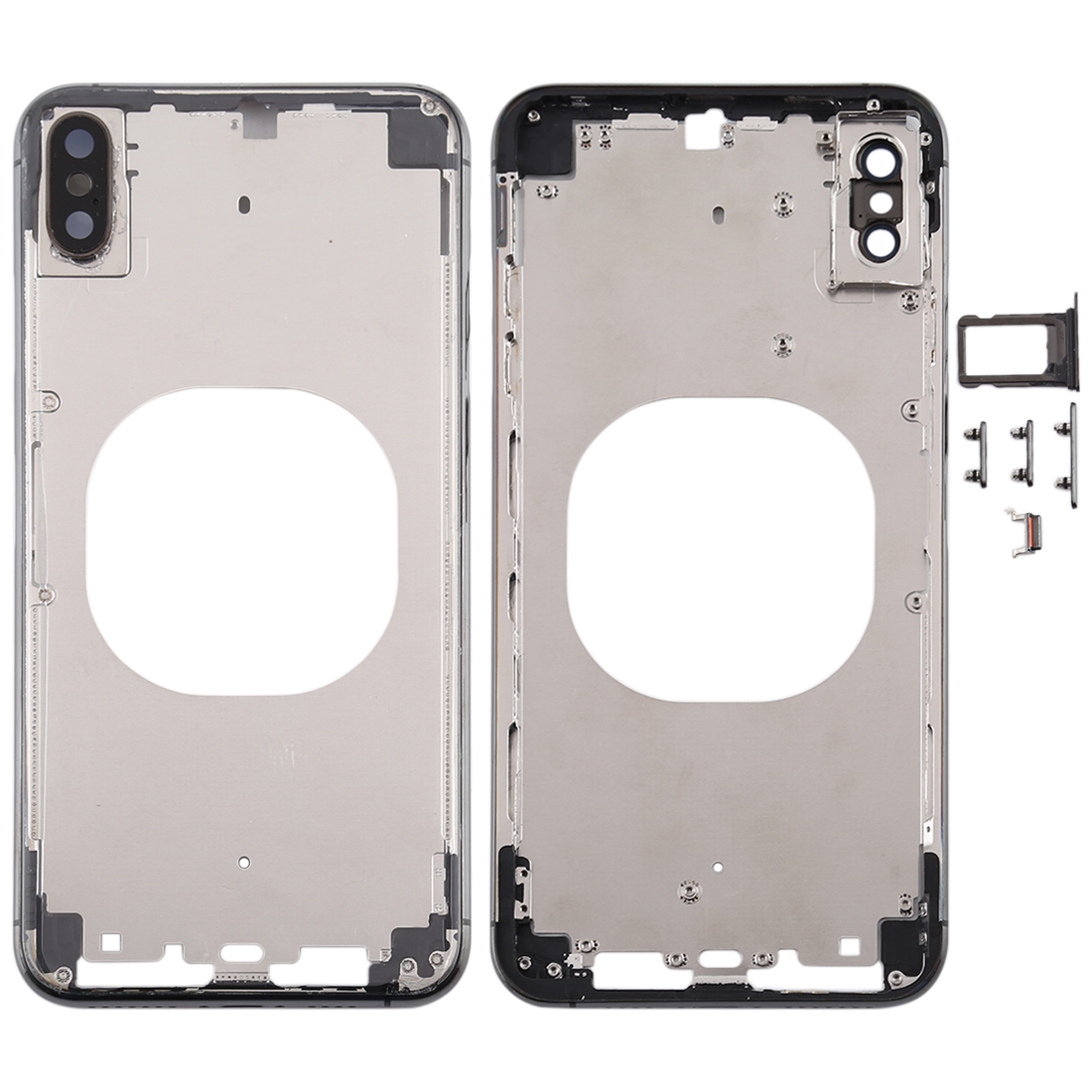Transparent Battery Back Cover with Camera Lens Frame & SIM Card Tray & Side Keys for iPhone XS Max(Black) - Shopkiz.com