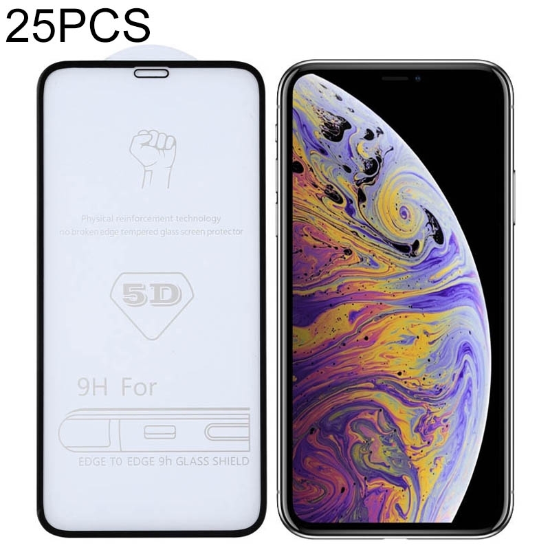 For iPhone XS Max 25pcs 9H 5D Full Glue Full Screen Tempered Glass Film - Shopkiz.com