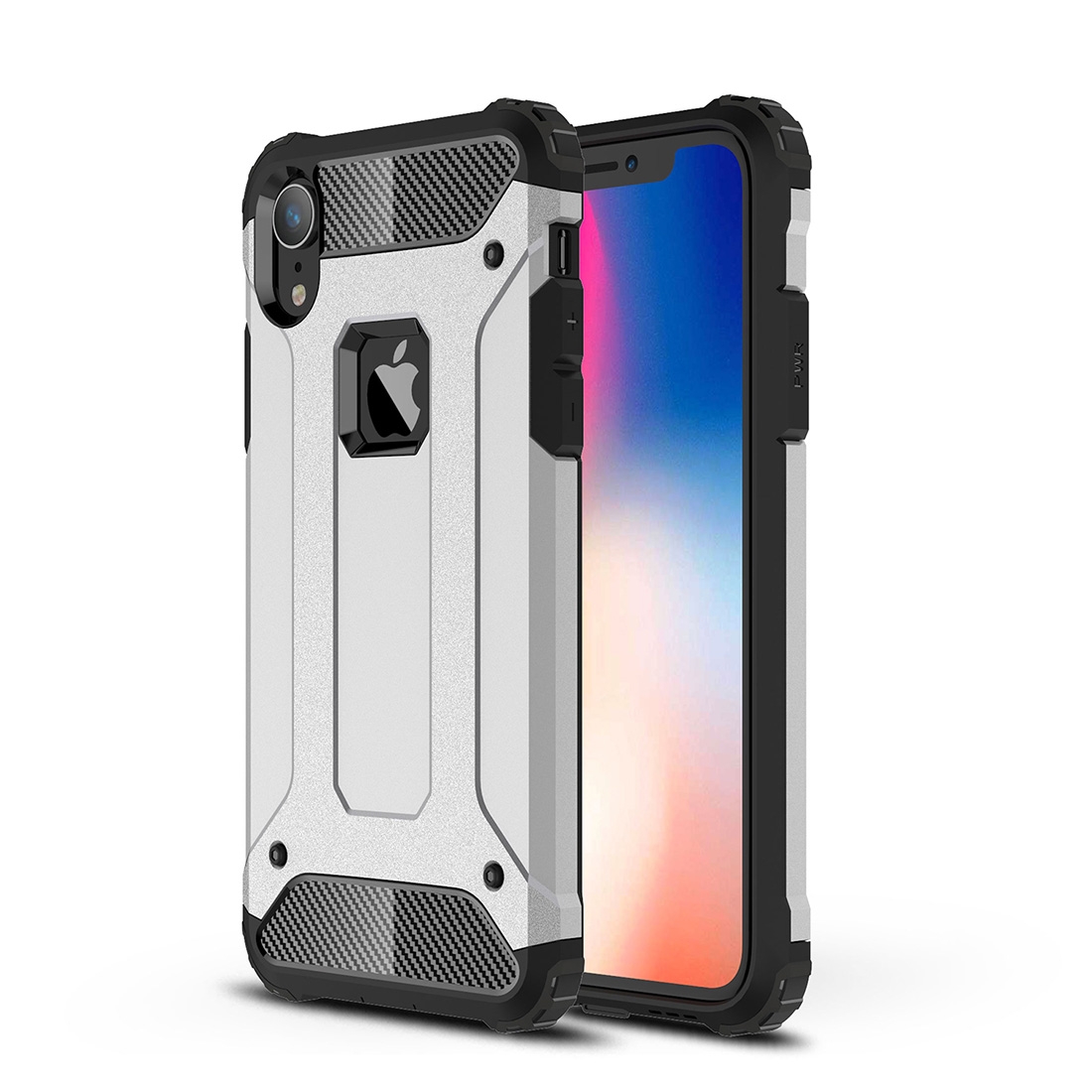 For iPhone XR TPU + PC Armor Combination Back Cover Case(Silver) - Shopkiz.com
