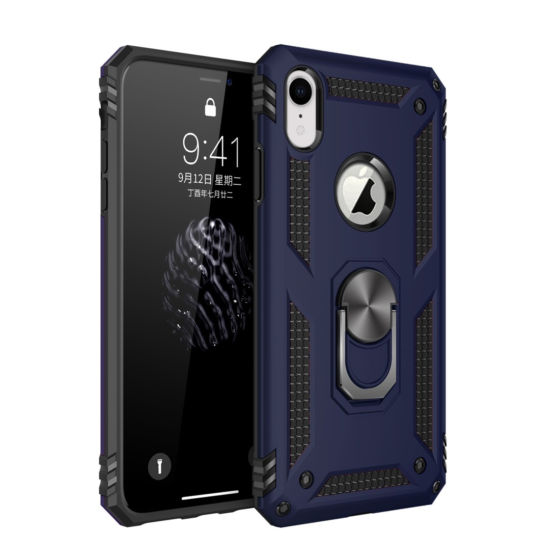 For iPhone XR Armor Shockproof TPU + PC Protective Case with 360 Degree Rotation Holder (Blue) - Shopkiz.com