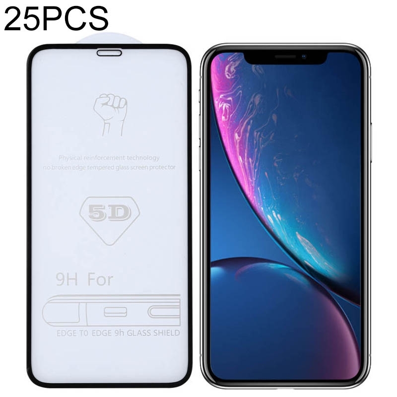 For iPhone XR 25pcs 9H 5D Full Glue Full Screen Tempered Glass Film - Shopkiz.com