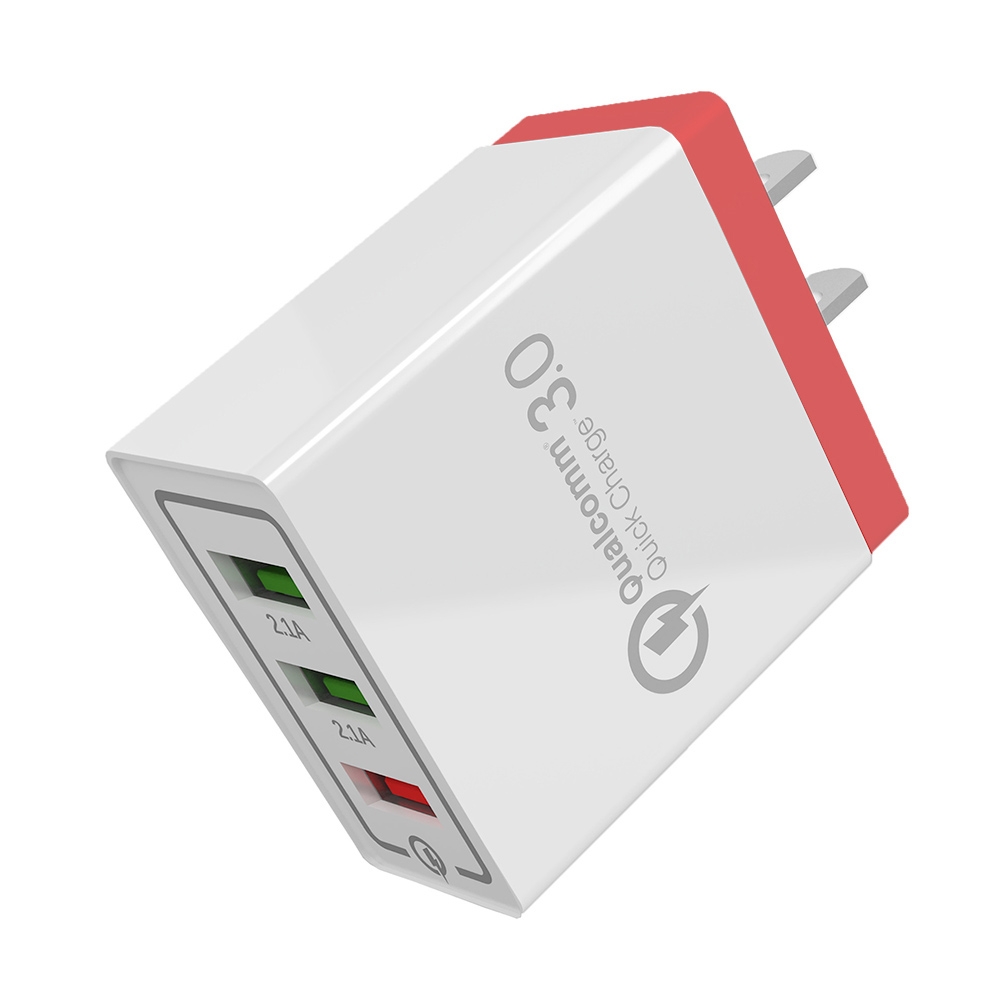 AR-QC-03 2.1A 3 USB Ports Quick Charger Travel Charger, US Plug (Red) - Shopkiz.com