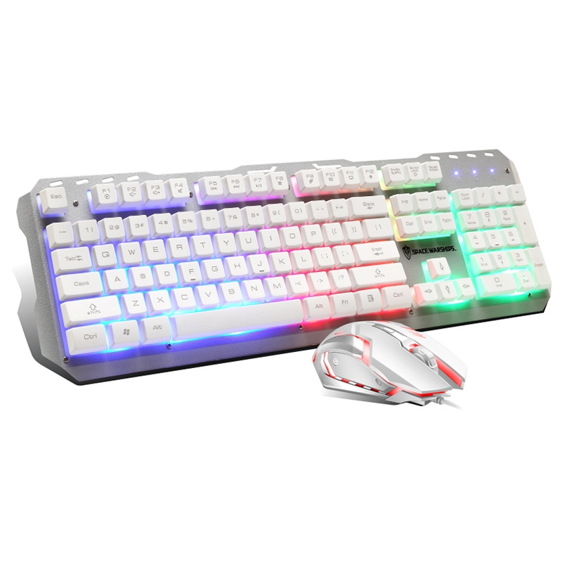 SHIPADOO GT500 1000 DPI 104-key Wired RGB Gaming Color Backlight Metal Feel Suspension Keyboard Mouse Kit for Laptop, PC(White) - Shopkiz.com
