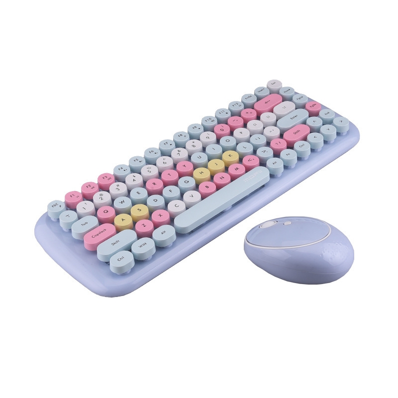 Mofii CADNY Pink Girl Heart Mini Mixed Color Wireless Keyboard Mouse Set (Light Blue) - Shopkiz.com