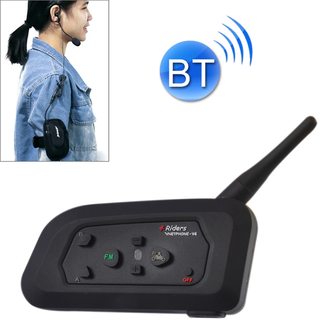 V4C 1200m Life Waterproof Wind-resistant Bluetooth Interphone Referee Headsets with Sport Armband Case, Max Support: Four Users, Supports FM -