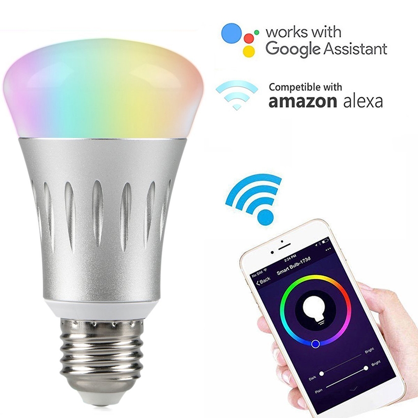 JH-G05 E27 7W WiFi Smart LED Light Bulb, 6000K+RGB 600LM Works with Alexa & Google Home, AC 175-255V(Silver) - Shopkiz.com