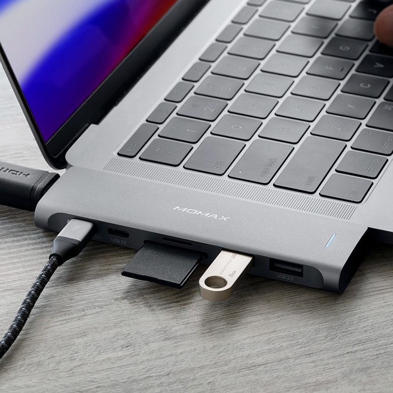 Momax 7 In 1 Type-C / USB-C Multi-port Converter Adapter for MacBook (Dark Gray) - Shopkiz.com