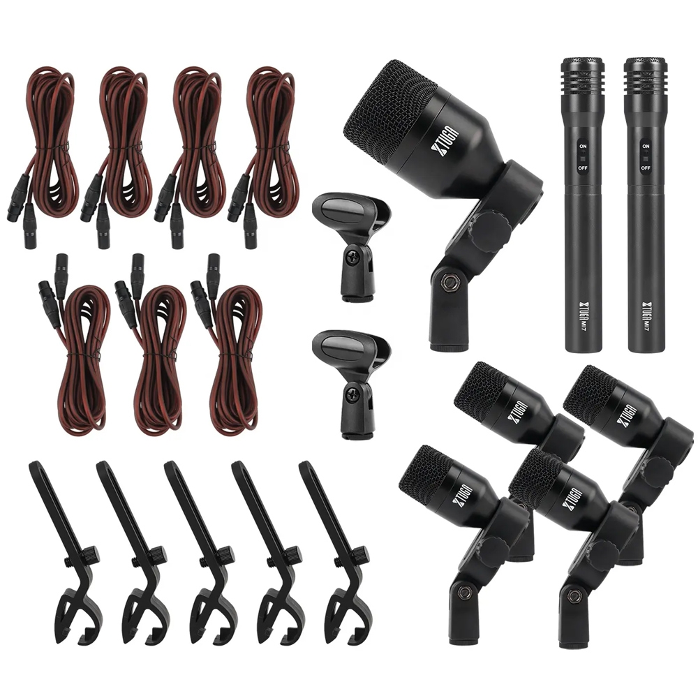 XTUGA DI7 7-Piece Wired Dynamic Drum Mic Kit Kick Bass Tom/Snare Cymbals Microphone Set with XLR Cables - Shopkiz.com