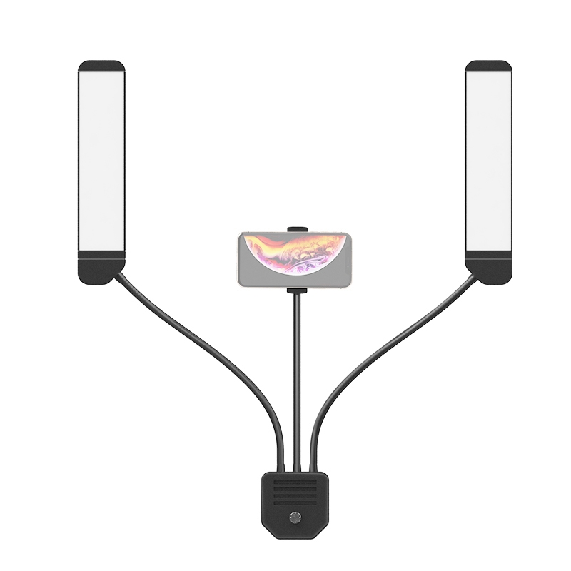 RK39 Portable Tri-color Adjustable Brightness Double Arms Fill Light with Phone Clip(Black) - Shopkiz.com