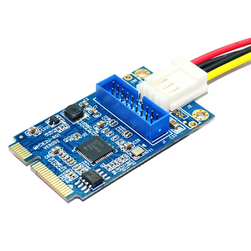 MINI PCI-E to USB 3.0 Front 19 Pin Desktop PC Expansion Card with 4 Pin Power Connection Port (Blue) - Shopkiz.com