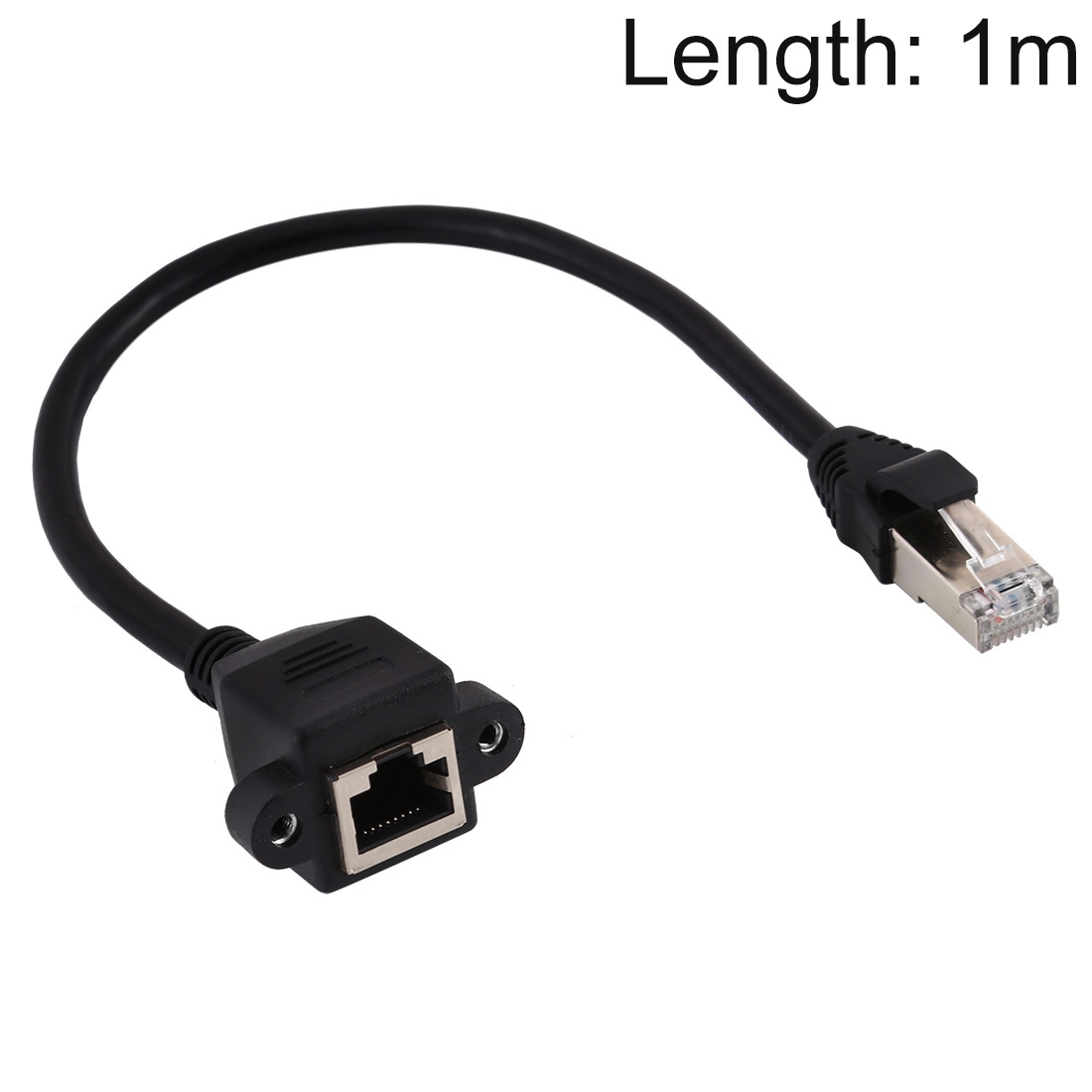 RJ45 Female to Male CAT5E Network Panel Mount Screw Lock Extension Cable, Length: 1m(Black) - Shopkiz.com