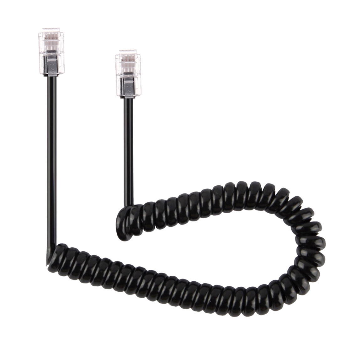 4 Core Male to Male RJ11 Spring Style Telephone Extension Coil Cable Cord Cable, Stretch Length: 2m(Black) - Shopkiz.com