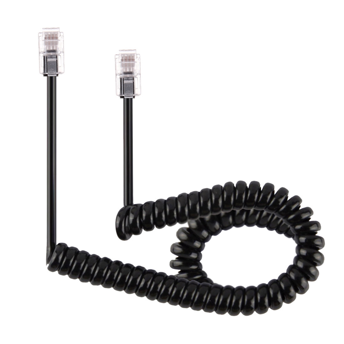 4 Core Male to Male RJ11 Spring Style Telephone Extension Coil Cable Cord Cable, Stretch Length: 3m(Black) - Shopkiz.com