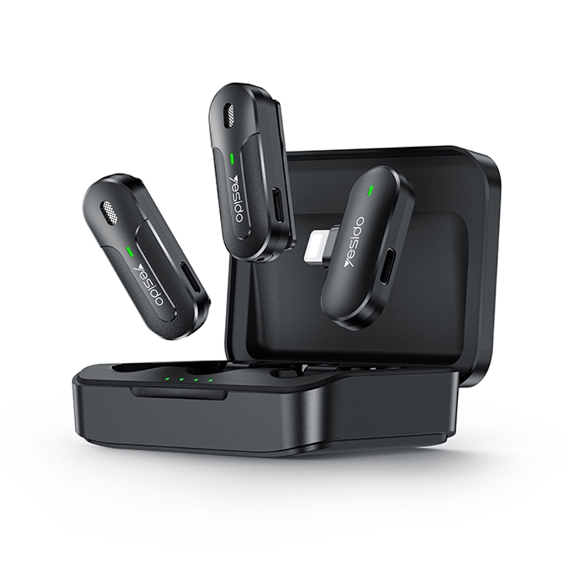 YESIDO KR16 2 in 1 Wireless Lavalier Microphone 8 Pin Receiver with Charging Box - Shopkiz.com