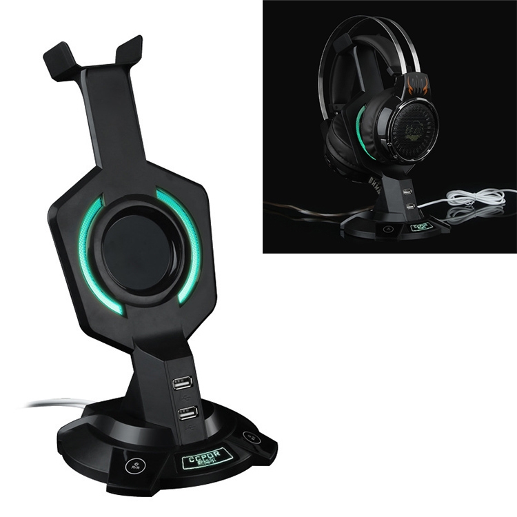 R-008-02 Luminous Integrated Mecha-shaped Headset Holder with Dual USB Ports & Computer Switch - Shopkiz.com