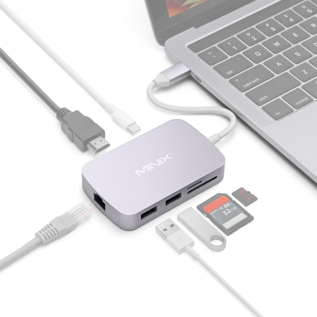 MINIX NEO C-X 7 in 1 USB-C / Type-C to 2 x USB 3.0 + HDMI + Gigabit Ethernet Port + SD(HC) + Micro SD Card Reader Adapter with USB Type-C Power