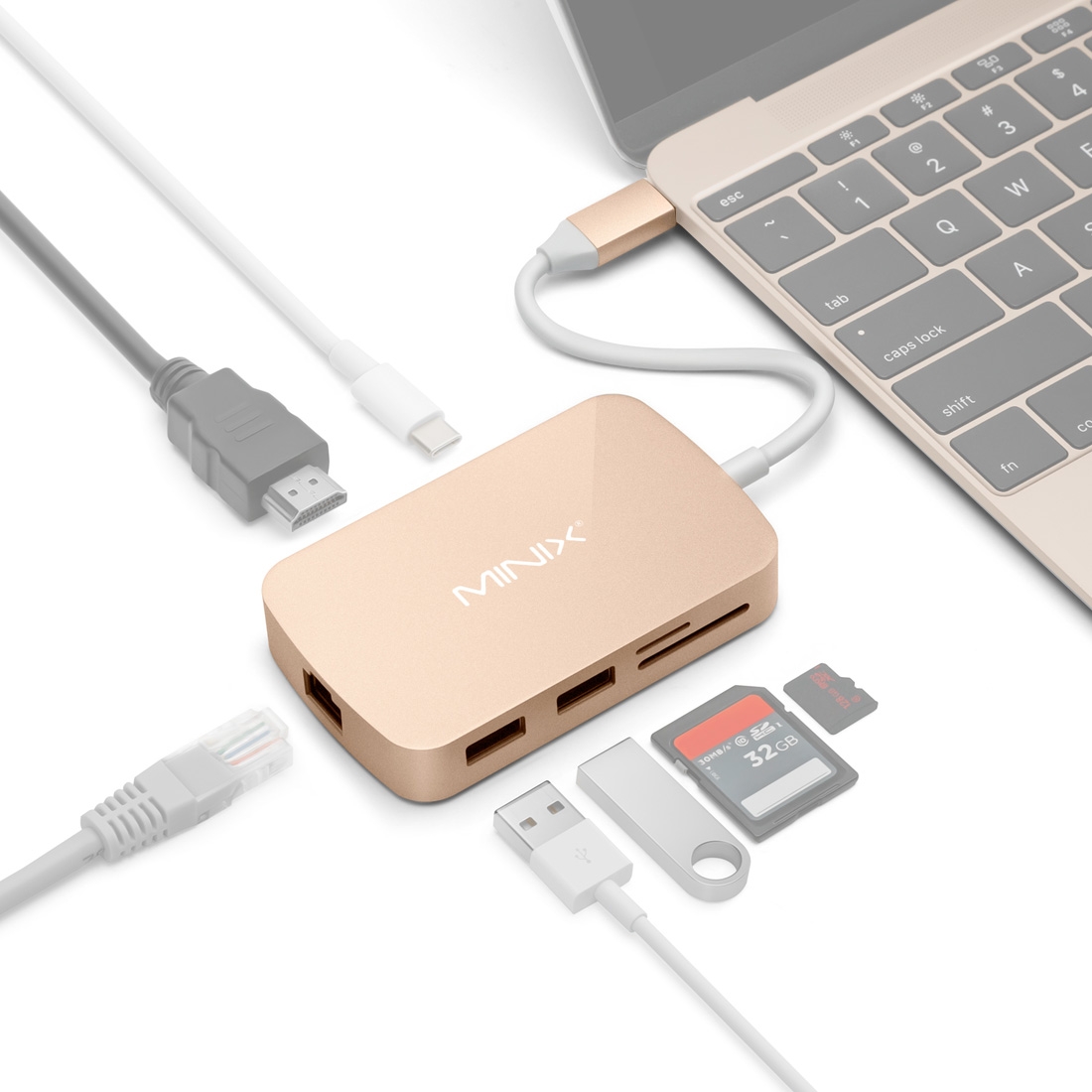 MINIX NEO C-X 7 in 1 USB-C / Type-C to 2 x USB 3.0 + HDMI + Gigabit Ethernet Port + SD(HC) + Micro SD Card Reader Adapter with USB Type-C Power