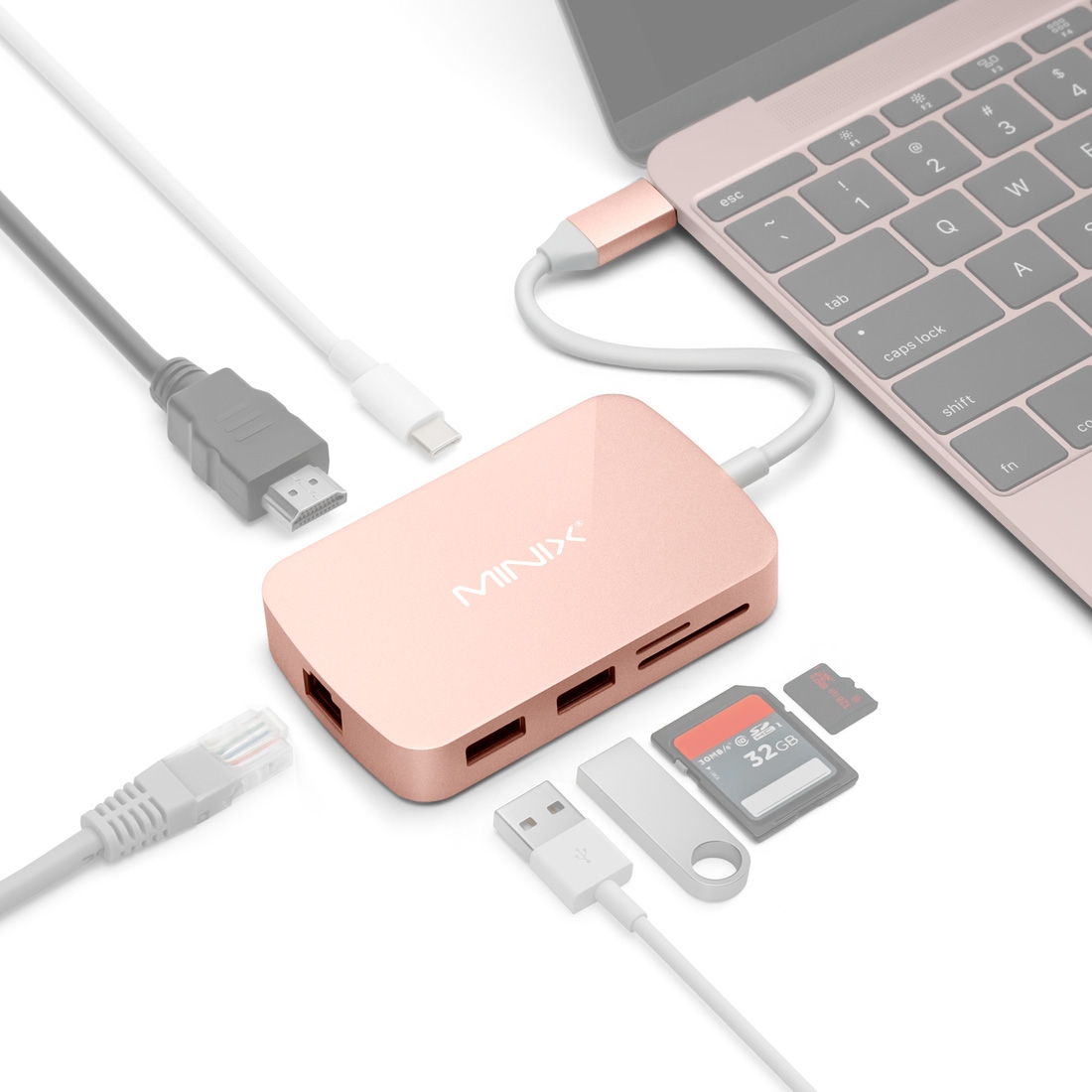 MINIX NEO C-X 7 in 1 USB-C / Type-C to 2 x USB 3.0 + HDMI + Gigabit Ethernet Port + SD(HC) + Micro SD Card Reader Adapter with USB Type-C Power