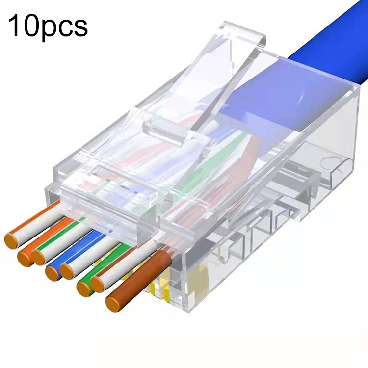 10pcs /Pack Cat6e Unshielded Pass Through RJ45 Connector Modular Plug - Shopkiz.com