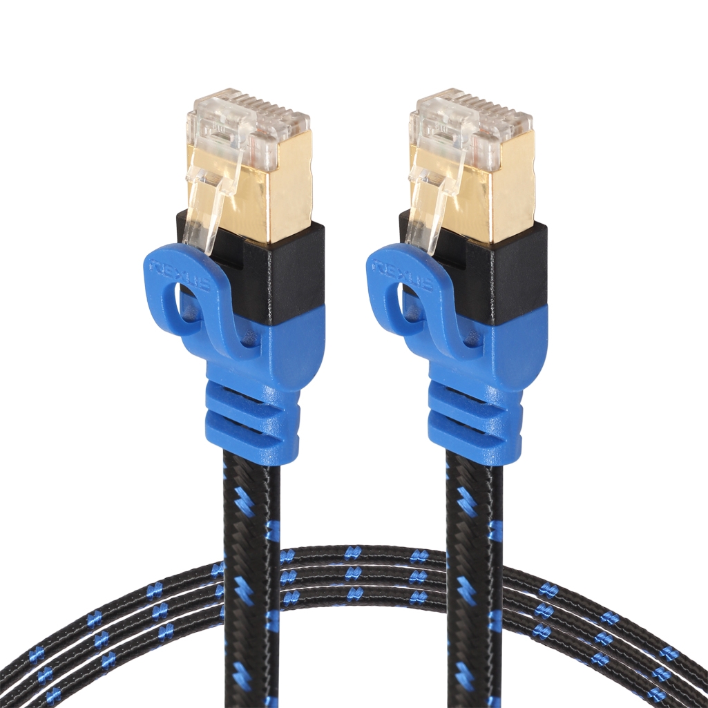 REXLIS CAT7-2 Gold-plated CAT7 Flat Ethernet 10 Gigabit Two-color Braided Network LAN Cable for Modem Router LAN Network, with Shielded RJ45