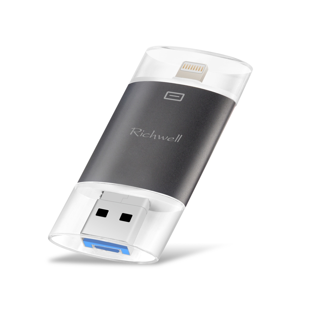 Richwell 3 in 1 64G Type-C + 8 Pin + USB 3.0 Metal Double Cover Push-pull Flash Disk with OTG Function(Black) - Shopkiz.com