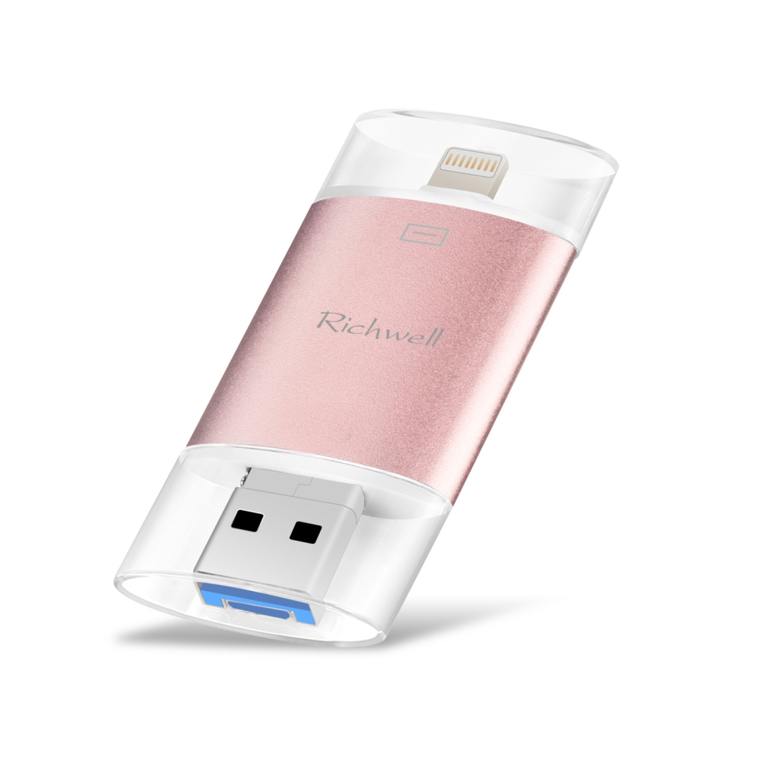 Richwell 3 in 1 64G Type-C + 8 Pin + USB 3.0 Metal Double Cover Push-pull Flash Disk with OTG Function(Rose Gold) - Shopkiz.com