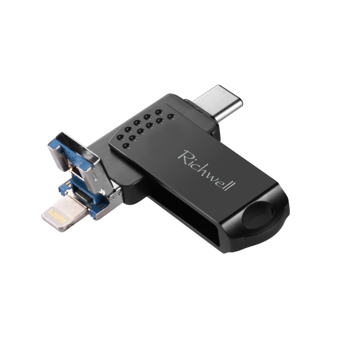 Richwell 32G Type-C + 8 Pin + USB 3.0 Metal Flash Disk with OTG Function(Black) - Shopkiz.com