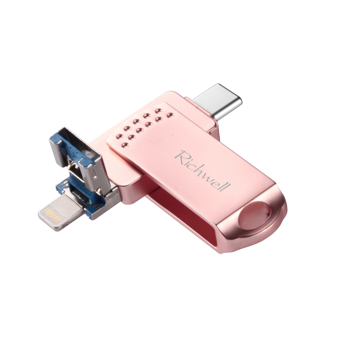 Richwell 32G Type-C + 8 Pin + USB 3.0 Metal Flash Disk with OTG Function(Rose Gold) - Shopkiz.com
