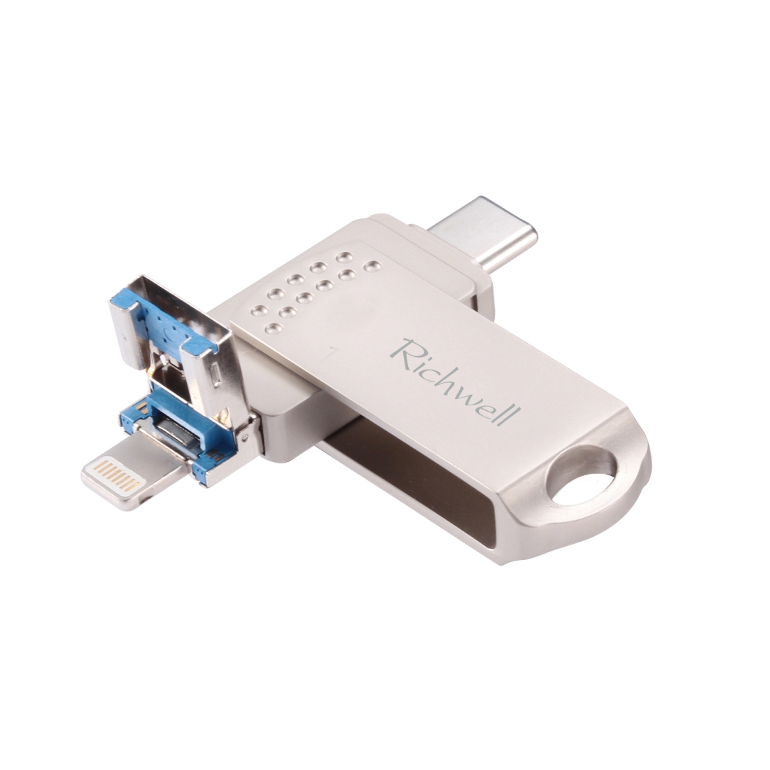 Richwell 32G Type-C + 8 Pin + USB 3.0 Metal Flash Disk with OTG Function(Silver) - Shopkiz.com