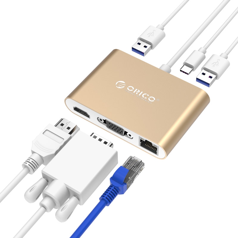 ORICO RCNB USB-C / Type-C to HDMI &  VGA & RJ45 & USB-C / Type-C & 2 x USB-A / Type-A Converter Aluminum HUB for Macbook / New Macbook Pro / Huawei