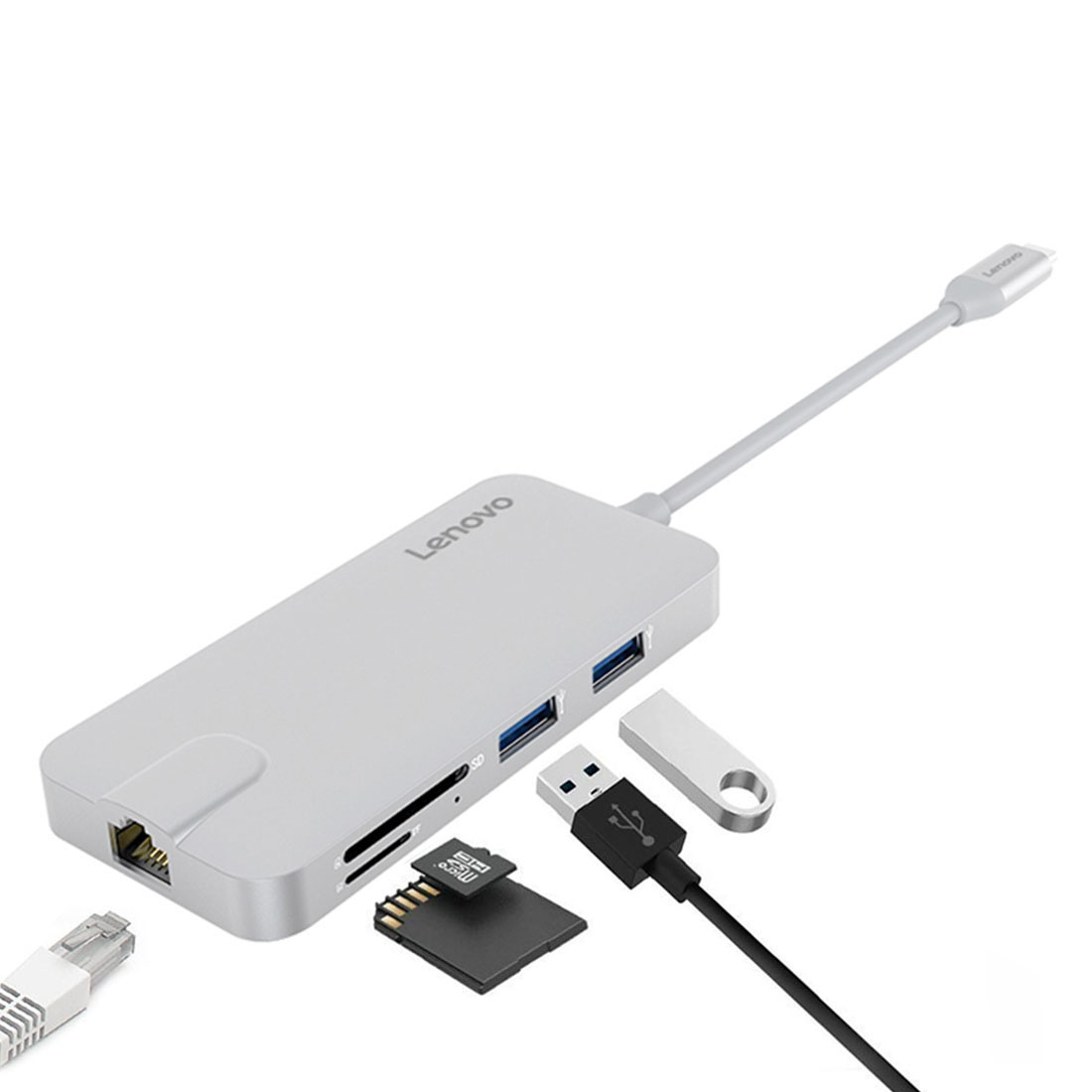 Lenovo C106 8 in 1 HDMI Port & Gigabit Ethernet Port & USB-C / Type-C Charging Port & 2 x USB3.0 Ports & 1 x USB2.0 Port & SD / TF Card Slot to USB-C