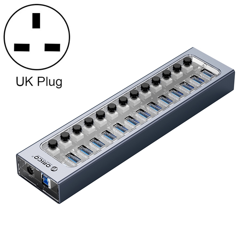 ORICO AT2U3-13AB-GY-BP 13 Ports USB 3.0 HUB with Individual Switches & Blue LED Indicator, UK Plug - Shopkiz.com