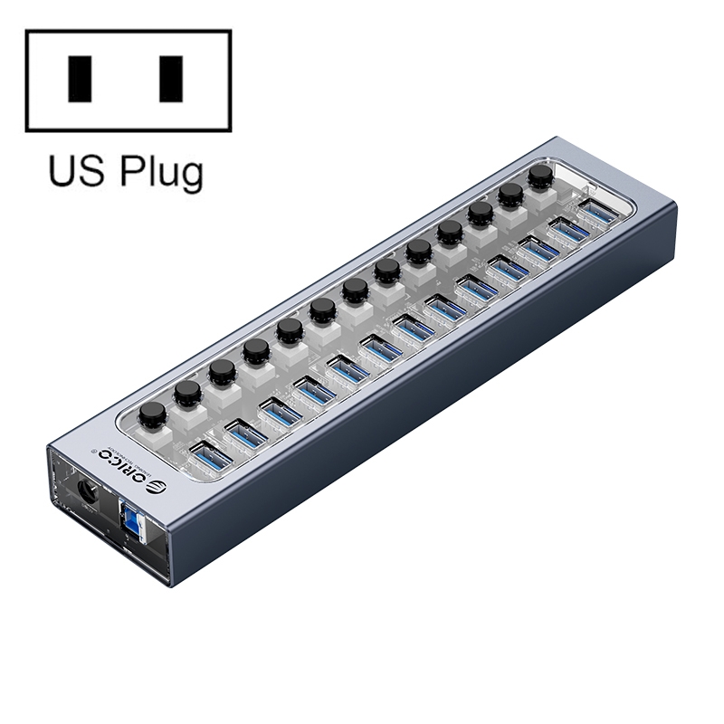 ORICO AT2U3-13AB-GY-BP 13 Ports USB 3.0 HUB with Individual Switches & Blue LED Indicator, US Plug - Shopkiz.com