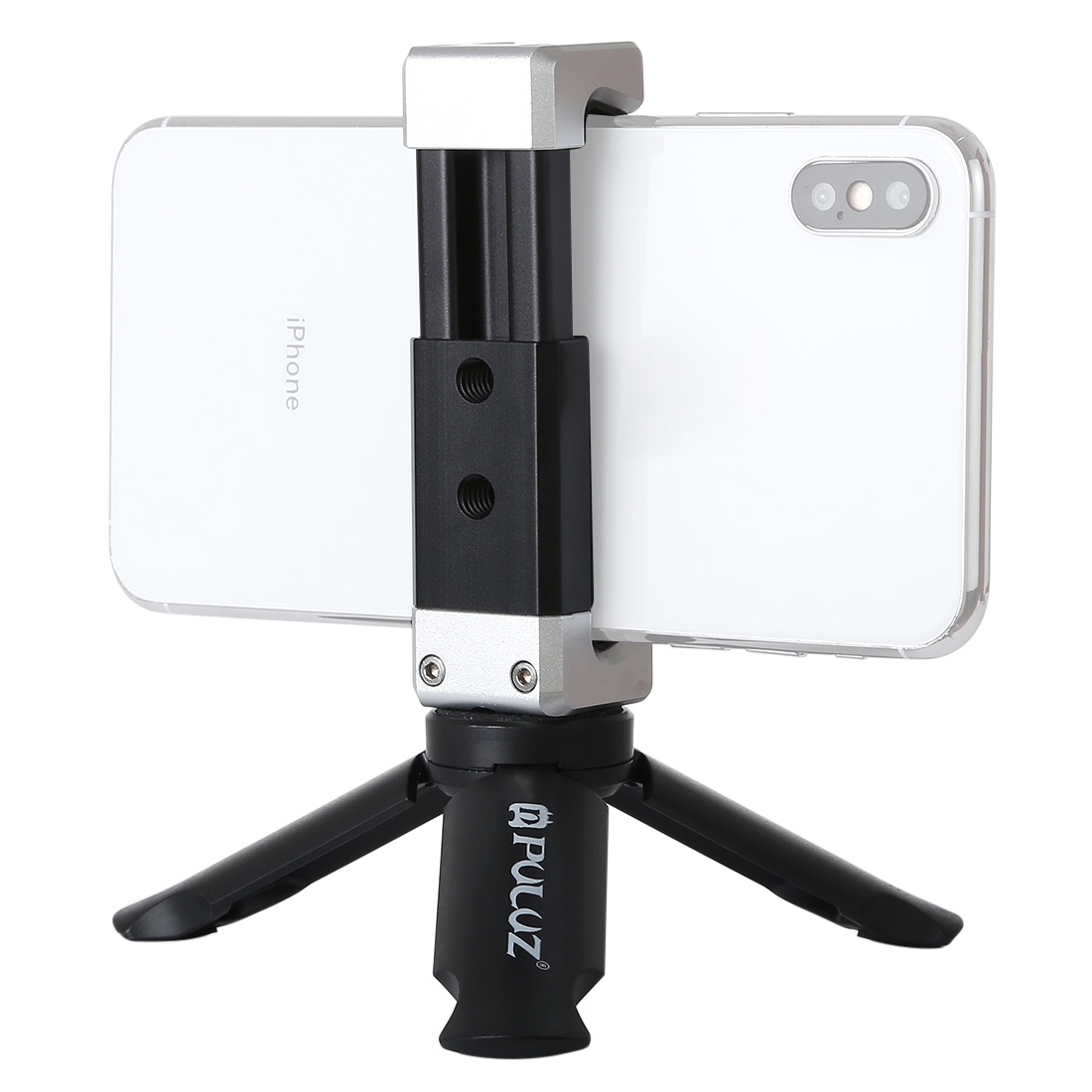 PULUZ Folding Plastic Tripod + Aluminum Alloy Clamp Bracket with Cold Shoe for iPhone, Galaxy, Huawei, Xiaomi, Sony, HTC, Google and other