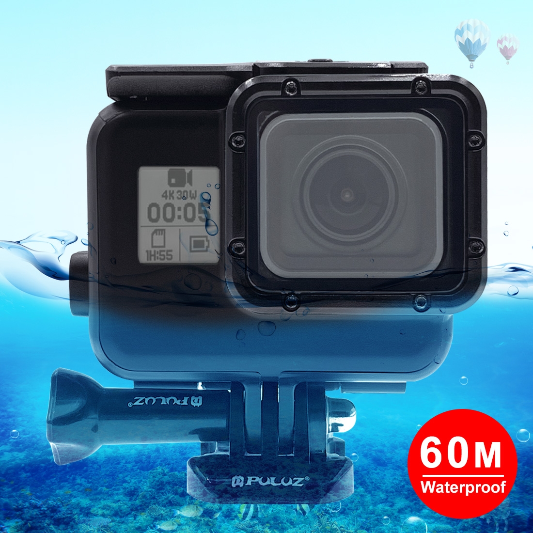 PULUZ 60m Waterproof Housing Protective Case for GoPro HERO(2018) / HERO7 Black /6 /5, with Buckle Basic Mount & Screw, No Need to Remove Lens -