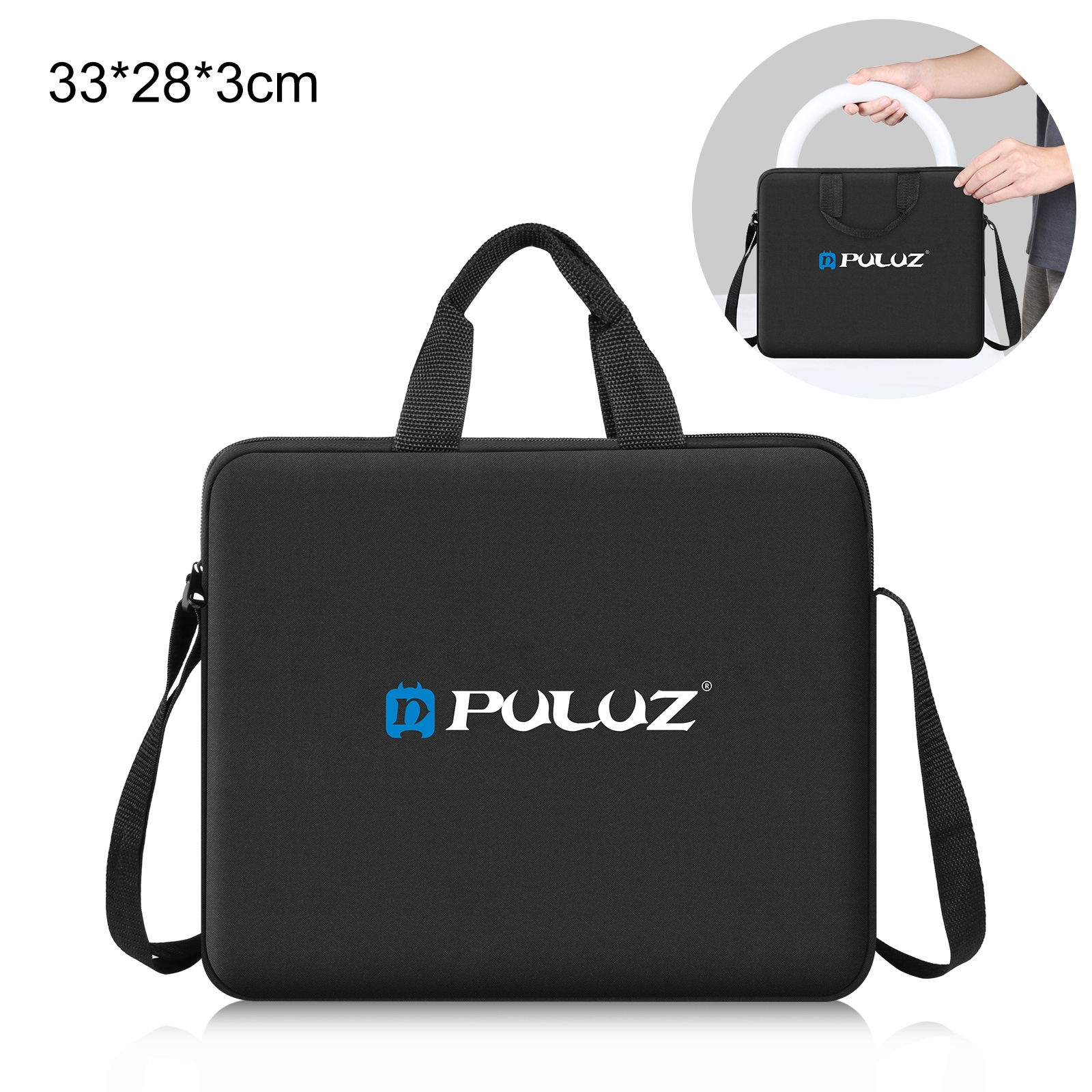 PULUZ 10 inch Ring LED Lights Portable Zipper Storage Bag Shoulder Handbags, Size: 33cm x 28cm x 3cm (Black) - Shopkiz.com