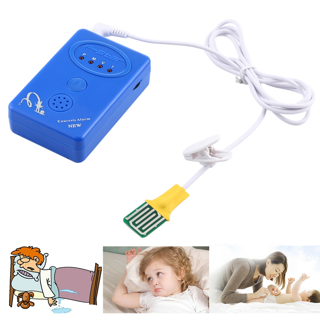 SVY001B Adult / Baby Bedwetting Enuresis Urine Bed Wetting Alarm +Sensor With Clamp(Blue) - Shopkiz.com